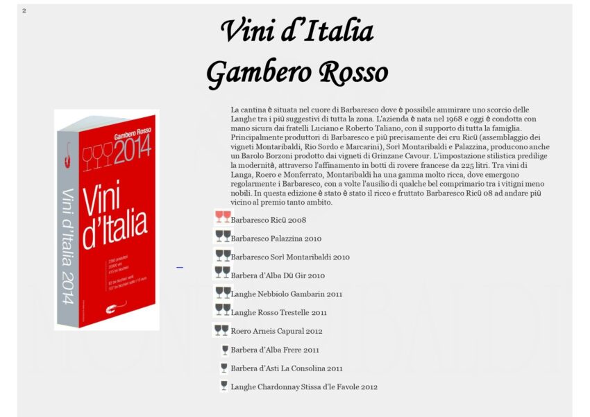 BARBARESCO DOCG RICU 2008 - Gambero Rosso 2014 Two Red Glasses - Barbaresco Ricù 2008