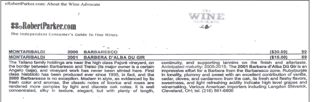 Robert Parker 2003 90/100 Punti – Barbaresco DOCG Palazzina 2000