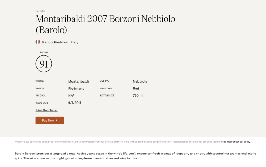 BAROLO DOCG SARZ 2007 - Wine Enthusiast 91/100 - Barolo DOCG Sarz 2007